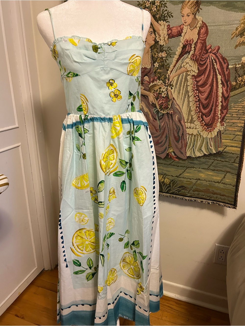 Zara Light Blue Lemon Print Maxi Dress
